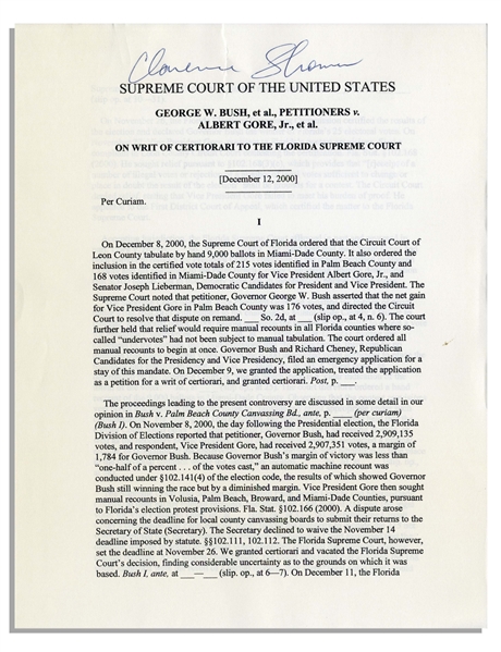Clarence Thomas Signed Bush v. Gore Supreme Court Decision